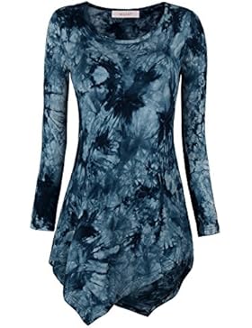 WAJAT Damen Langarm T-Shirt Asymmetrisch Hem Tunika Stretch