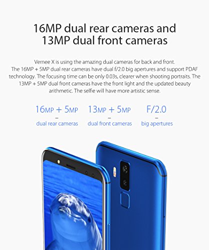 Vernee X - FHD da 5,99 pollici (rapporto 18: 9) Smartphone Android 4G, Octa Core da 2,0 GHz 4 GB + 64 GB, Batteria 6200 mAh, Quattro fotocamere (13 MP + 5 MP + 16 MP + 5 MP), Riconoscimento viso - Blu