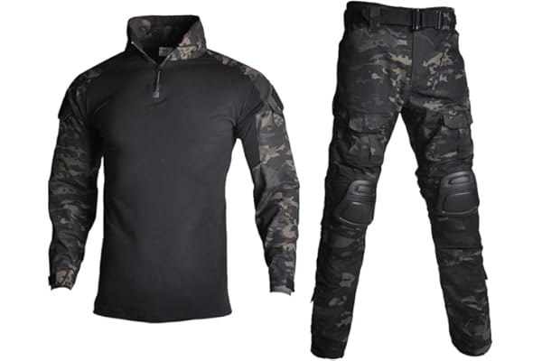 Lilychan Costumes Militaires Tactiques pour Hommes Uniformes Anti-déchirures à Manches Longues Chemise et Pantalon de Combat Genouillères