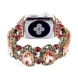 Kobwa für Apple Uhr Band Hand Vintage Faux Kristall Stein Strass Perlen Armband Handschlaufe iWatch Ersatz Bands für Series 2 Series 1, rose