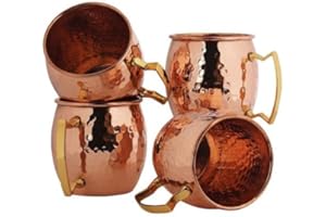 Zap Impex Tazza puro rame, senza rivestimento, realizzata con la tecnica del rame martellato. Ideale per tutte le bevande fredde, set da 4