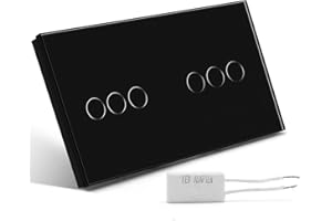 BSEED Variateur à Double Touche Sans Panneau en Verre WIFI Interrupteur Mural 157 * 86mm Noir