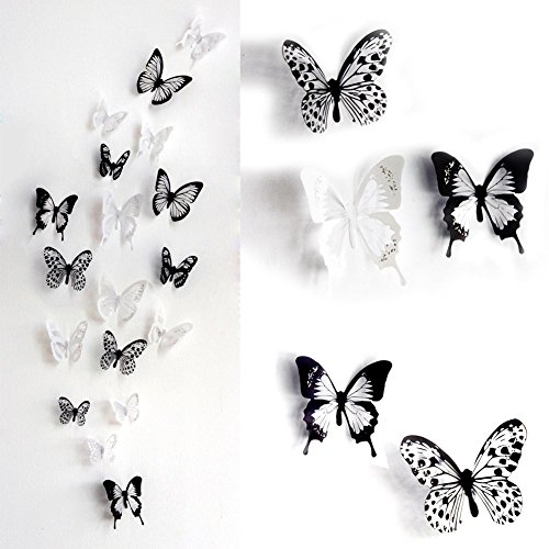 18 Stück 3D Schmetterlinge Schwarz Weiß Wasserdicht PVC Aufkleber Wandtattoo