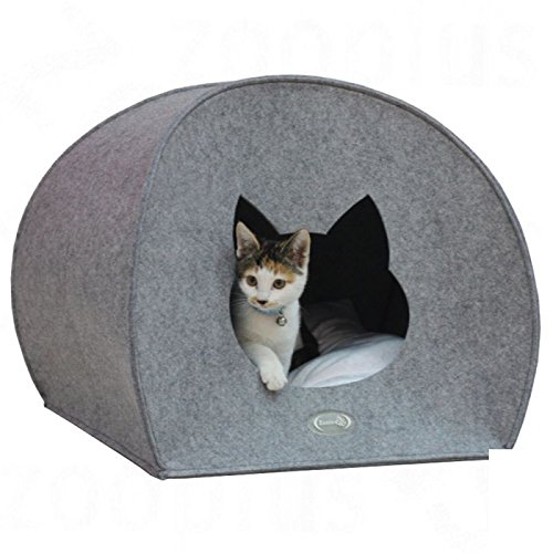 zm Cuccia Spaziosa e comoda PER GATTI GRANDI INDEFORMABILE nicchia per gatti in feltro con morbidissimo cuscino bianco. Ideale per razze grandi o per ospitare più gatti! Colore: grigio