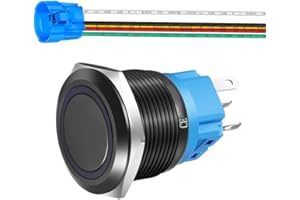Gebildet 22mm 110V-220V Pulsante momentaneo in acciaio inossidabile da LED 1NO1NC SPDT ON Off Pulsante impermeabile con presa a filo Spina (LED blu e guscio nero)