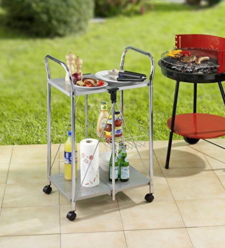 WENKO 900060100 Beistell- und Küchenwagen Sunny – zusammenklappbar, Ablagekorb, Chrom, 60 x 90 x 44 cm, silber - 3