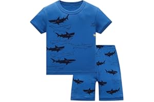 SEVEN BB Pijamas Corta para Niños Dinosaurio Tractor Tiburón Avión Motocicleta Luna Estrella Animal de Manga Corta Verano Algodón Conjunto Dos Piezas Pjs 2-12 Años
