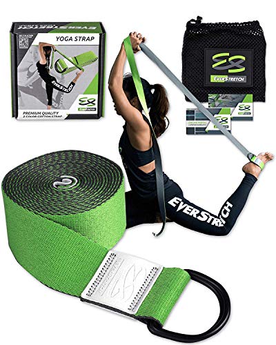 Cinturón de Yoga EverStretch para estiramientos. Cinturon ajustable de 2,5 metros para yoga, pilates, fitness y fisioterapia. Diseñado para ser el mejor cinturón de yoga en el mercado