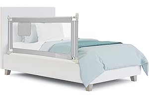 COSTWAY Bed Rail, Height Adjustable Toddler Protection Guard with Storage Pocket and Double Safety Lock, Vertical Lifting Anti-Fall Beds Mesh Guardrail for Toddlers Kids (Grey, 145cm)