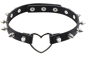 CALFOVERA Punk Rock Alloy Hollow Heart Collar Spiked Studded Rivets Choker PU Leather Gothic Choker Cosplay Jewelry Collar Chain Necklace Decorations for Women Party Cosplay Decorations (Black)