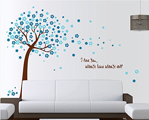 ufengke® Romantische Blaue Blume Baum Wandsticker,Wohnzimmer Schlafzimmer Entfernbare Wandtattoos Wandbilder