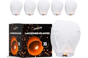 SPARKLERS CLUB Lot de 5 Lanternes Volantes qualité supérieure en papier, 100% Biodegradable, Lampion Papier, Chinoise, Sky Lanterns - Lanterne 30x45x80cm Très Simple d'Utilisation eco responsable