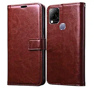 RJR Vintage Leather Flip Back Case Cover for Infinix Hot 10s | Protactive Case| Wallet Stand| Card Slots| Flip Case with Holder for Infinix Hot 10s - Brown