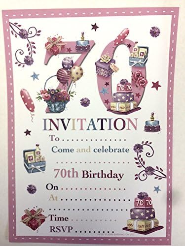 70th Birthday Party Invitations. Female Design. 20 Sheets and Envelopes