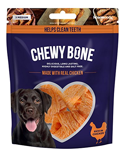 RosewoodChewy Bone Treats for Dogs - Rich in Chicken, Medium Sized Dog Treats, Delicious, Long-Lasting Chews, Helps Clean Teeth, Salt Free, Highly Digestible, 3pc (Case of 10 x 135g)