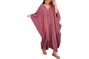 Bsubseach Mujeres Color Sólido Cubrir V Cuello Batwing Manga Plus Tamaño Playa Kaftan Vestidos