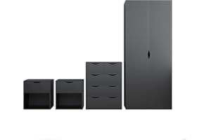 AFN HOME AFN Delvito 4 Piece Bedroom Furniture Set - Includes Wardrobe, 5 Drawer Chest, Bedside Cabinet (Black MATT on Black)