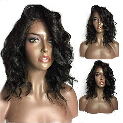 Ankamal Elec Pelucas delanteras del cordón rizado Pelucas del cabello humano Pelucas delanteras del cordón Pelucas del cordón para las mujeres con el pelo del bebé Natural Negro 20 pulgadas