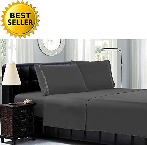 Luxury Bed Sheet Sets on Amazon! Elegant Comfort 1500 Thread Count Egyptian Quality Cable Emroidery 4-Piece Sheet Set Wrinkle-Free 100% HypoAllergenic, Queen, Grey