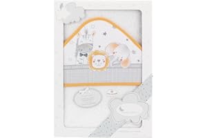 Interbaby - Capa de Baño Bebe Blanco/Naranja | Toalla Bebe con Capucha 100% Algodón, 100x100cm, Unisex | Suave, Cómoda, Secado Rápido | Ideal Recién Nacidos, Bebes y Niños Pequeños | Diseño Animalitos