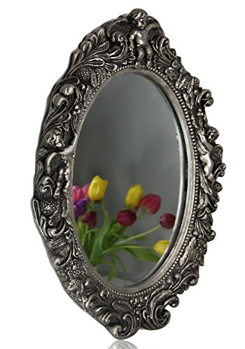Spiegel barock Silber Wandspiegel oval mit Engel Badspiegel