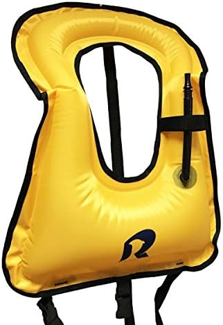 RESECU Adult Portable Inflatable Snorkeling Life Jacket Snorkel Life Vest for Water Safety (Yellow, Adult)