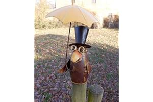 DEKO-IMPRESION Deko-Impression Zaunfigur Zaunhocker Gartendeko lustiger Rabe m. Schirm offen 21 cm