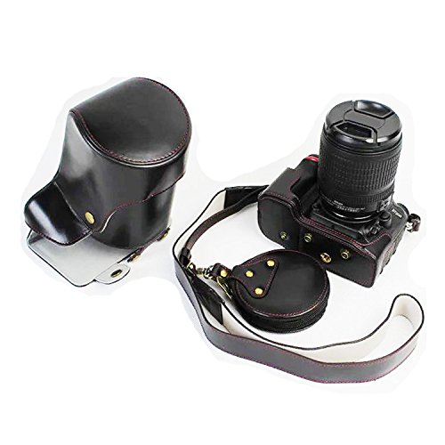 First2savvv Premium Qualität schwarz Ganzkörper- präzise Passform PU-Leder Kameratasche Fall Tasche Cover für Nikon D7200 D7100 18-55 /18-105mm Lens mit Reinigungstuch -XJD-D7200-HH01G11 - 2