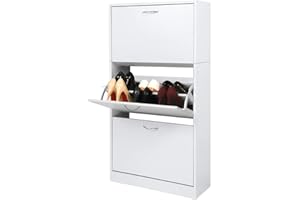 Meerveil Meuble à Chaussures à 3 abattants Armoire à Chaussures 63 x 24 x 120 cm Étagère à Chaussures Meuble à Chaussures en Bois pour Entrée, Salon, Cuisine (Blanc)