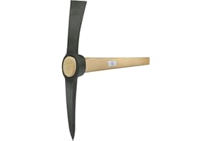 Idealspaten Aktions-Kreuzhacke 3 kg – Handgeschmiedet & gehärtet – mit 95 cm Buchenholz-Stiel – Für harte Böden, Asphalt & Bauarbeiten – Robustes 2-in-1 Werkzeug mit Spitz- & Flachseite