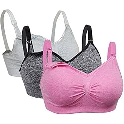 FeelinGirl Femme Soutien Gorge Allaitement sans Armature Lot de 2 S-XL (L(FR 95EF 100CDEF 105BCDEF 110BC), 3PCS Lot Rose Gris (Clair+foncé)
