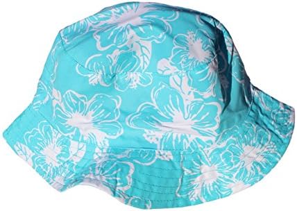 Hibiscus floral pattern kids cotton hats - bucket style (56cm (10-12 years), turquoise)