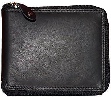 Mens Genuine Soft Leather Zip Around Wallet Purse ID / Card Holder /Press Studded Coin Pocket EB54