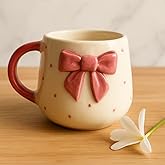 THE INDIAN HOME Cute Pink Bow Ceramic Mug for Coffee Tea Milk | 3D Bow Design Gift Mug for Girls Women Kids | Premium Glazed 