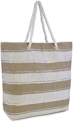 IUEG Womens Beach Bag Shoulder Tote Bag Reusable Beach Holiday Metallic or Canvas Summer Handbag