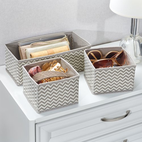 InterDesign 04301EU Chevron Weicher Aufbewahrungskasten, 3-teiliger Accessoire-Organizer, taupe / naturfarben - 2