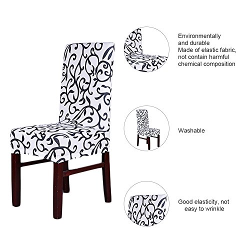 Lianle Stuhlhusse Stuhlüberzug Stuhlbezug Stretch Stuhl Husse Modische Strech Dining Chair Bezug waschbar Stuhl-Abdeckung für Hotel, Haus Dekoration, Hochzeitsessen(WhiteBlack)