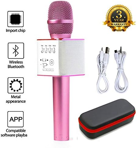 Bluetooth Magic Karaoke Mic Wireless Microphones Speaker For Apple iPhone Android Smartphone PC Music Playing Singing Home KTV (Q9 Pink)
