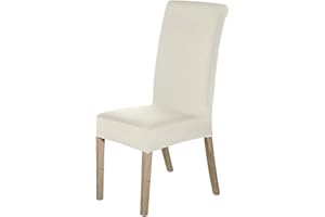 TRIMMING SHOP High-Back Chair Covers for Dining Room Chairs – Spandex Stretch, Universal Armless Chair Protective Slipcover, Removable & Washable for Kitchen, Wedding, Party, Banquet & Hotel, Ivory, Pack of 6