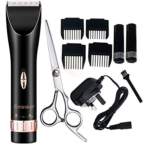 Sminiker Quiet Hair Clippers Cordless Rechargeable Hair clippers for Adults and Babies Professional Barber Clippers Set with 2 Rechargeable Batteries 4 Comb Guides and Scissors(Black)