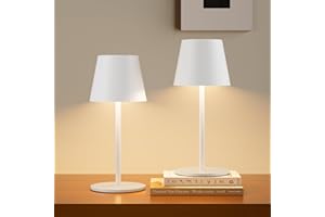 lundwa Dimmable Pack of 2 LED Battery Table Lamp 26 cm, 5000 mAh Camping Lamp Battery Rechargeable, 3 W 3000 K Table Lamp Wireless, IP54 Outdoor Table Lamp for Restaurant, Bedroom, Bar (White)