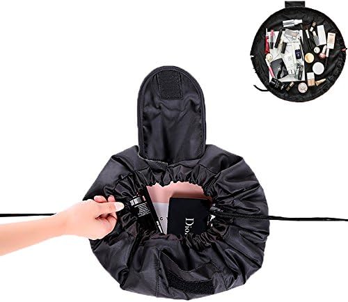 Drawstring Makeup Bag Travel Cosmetic Bag Cosmetic Organizers Portable Travel Makeup Pouch Travel Beauty Drawstring Jewelry Storage Bags Waterproof Toiletry Bags Portable Quick Pack Bag (Black)