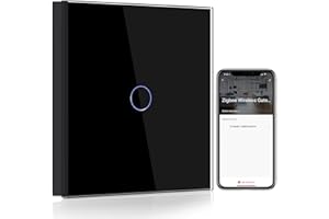 BSEED Smart ZigBee Interruptor de Luz,1 Gang 1 Vía Interruptor Inteligente Negro,Compatible con Alexa y Google Home, Control de APP y Función de Temporizador(Zigbee Gateway Hub Requerido)