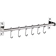 Kitchen Hanger Storage Hooks, Stainless Steel Space Saver ​Kitchen Utensil Rack, Wall Mounted Hanger Rack Rail Organize 6/8 Removable Hooks for Kitchen Bathrooms Hotel(6 Hooks)