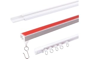INCREWAY 1 juego de rieles de cortina autoadhesivos sin taladrar, riel de cortina de techo blanco de 80 cm, divisor de habitación flexible para montaje en techo y pared para baños (incluye ganchos de