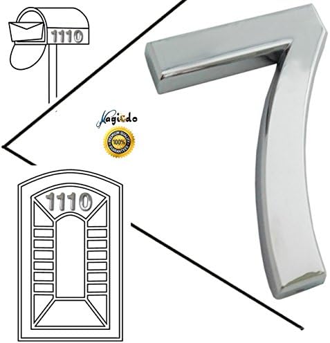 Magicdo® 3/pack 2-3/4’’ Silver Modern House Numbers, Modern Mailbox Number Sticker, 3D Shining Reflective Number, Self-Stick Number, Floating Appearance Number, Silver House Number Signs (7)