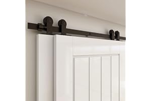 ETIASQSA 152CM/5FT Bypass Sliding Door Track Barn Door Hardware Kit Closet Rail Roller Accessory T Shape Hanger