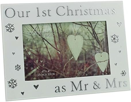 Our 1st Christmas as Mr &amp; Mrs 6" x 4" Photo Frame with hearts &amp; snowflakes