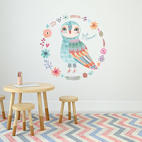 int!rend - OWLDREAM | Eule - verspielt & trendy | 60cm Durchmesser bunt | Wandtattoo Kinderzimmer | Wanddeko | Wand-Sticker | Wandaufkleber | Dekoration | Babyzimmer