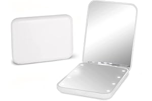 Kintion Pocket Mirror, 1X/3X Magnification LED Compact Travel Makeup Mirror with Light for Purse, 2-Sided, Portable, Folding, Handheld, Small Lighted Mirror for Gift, White